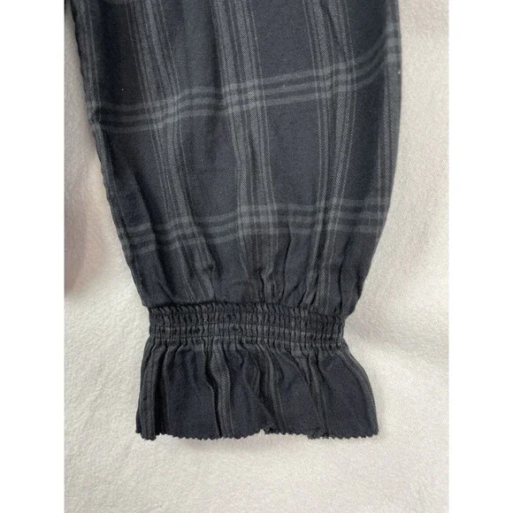 Faherty Women XL Harper Top Black Plaid Organic Cotton Button Front Relaxed - Picture 5 of 7